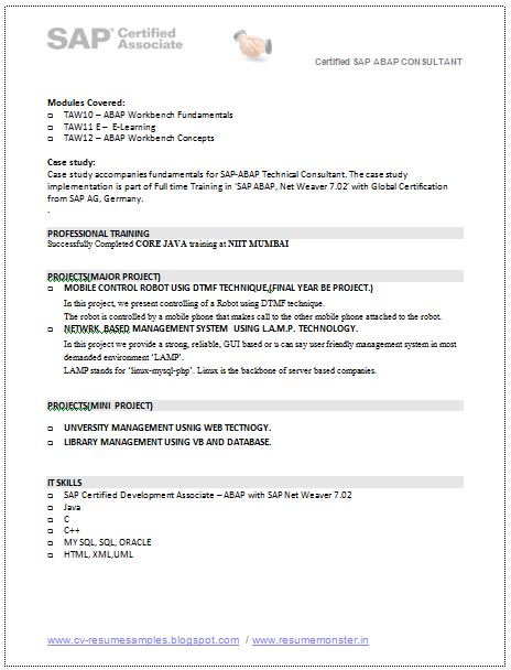 Sap mm consultant resume